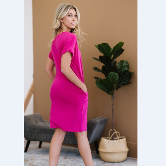 Natural Beauty Full Size Run T-Shirt Dress with Pockets in Magenta - Picture 5 of 13